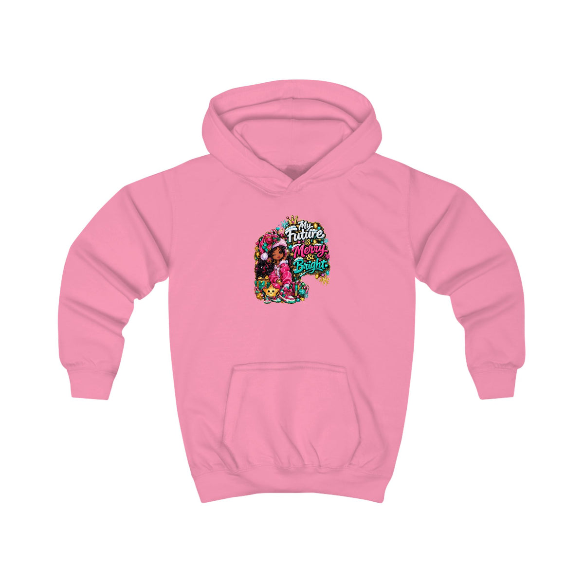 Kids Hoodie My Future Is Merry and Bright Colorful Holiday Skull Graphic Hoodie for Kids