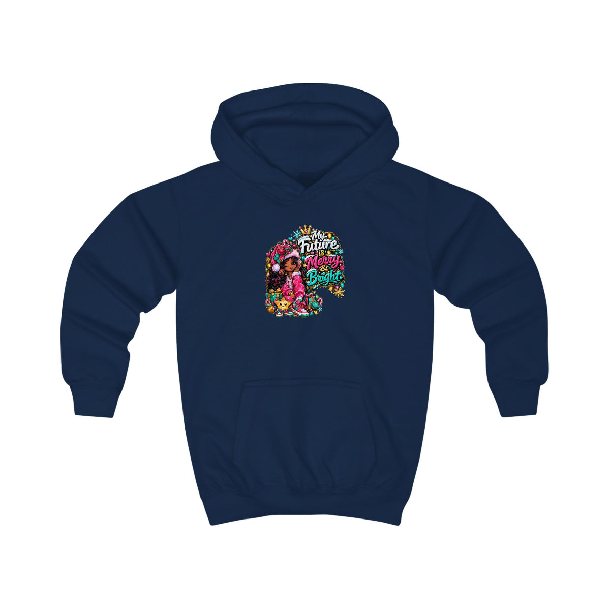 Kids Hoodie My Future Is Merry and Bright Colorful Holiday Skull Graphic Hoodie for Kids
