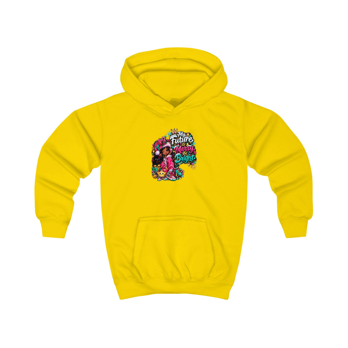 Kids Hoodie My Future Is Merry and Bright Colorful Holiday Skull Graphic Hoodie for Kids