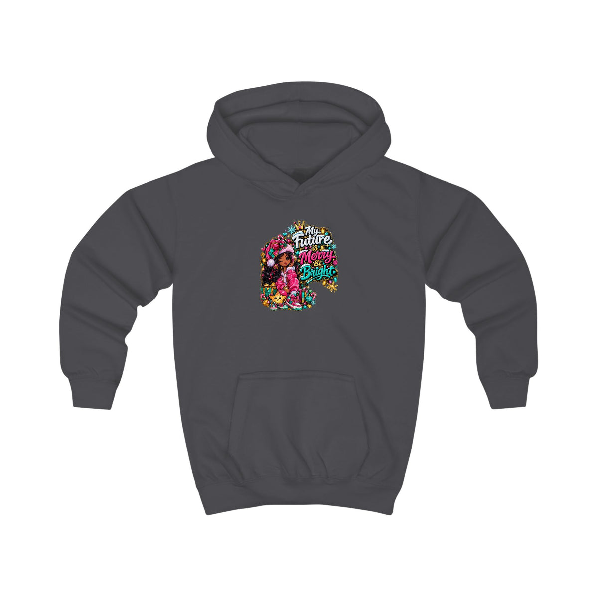 Kids Hoodie My Future Is Merry and Bright Colorful Holiday Skull Graphic Hoodie for Kids