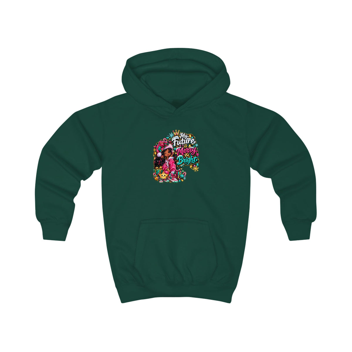 Kids Hoodie My Future Is Merry and Bright Colorful Holiday Skull Graphic Hoodie for Kids