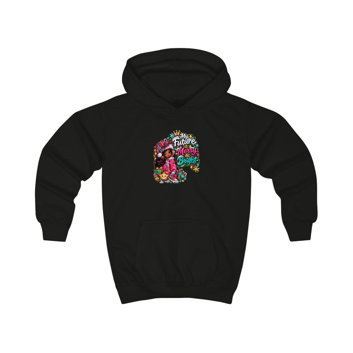 Kids Hoodie My Future Is Merry and Bright Colorful Holiday Skull Graphic Hoodie for Kids