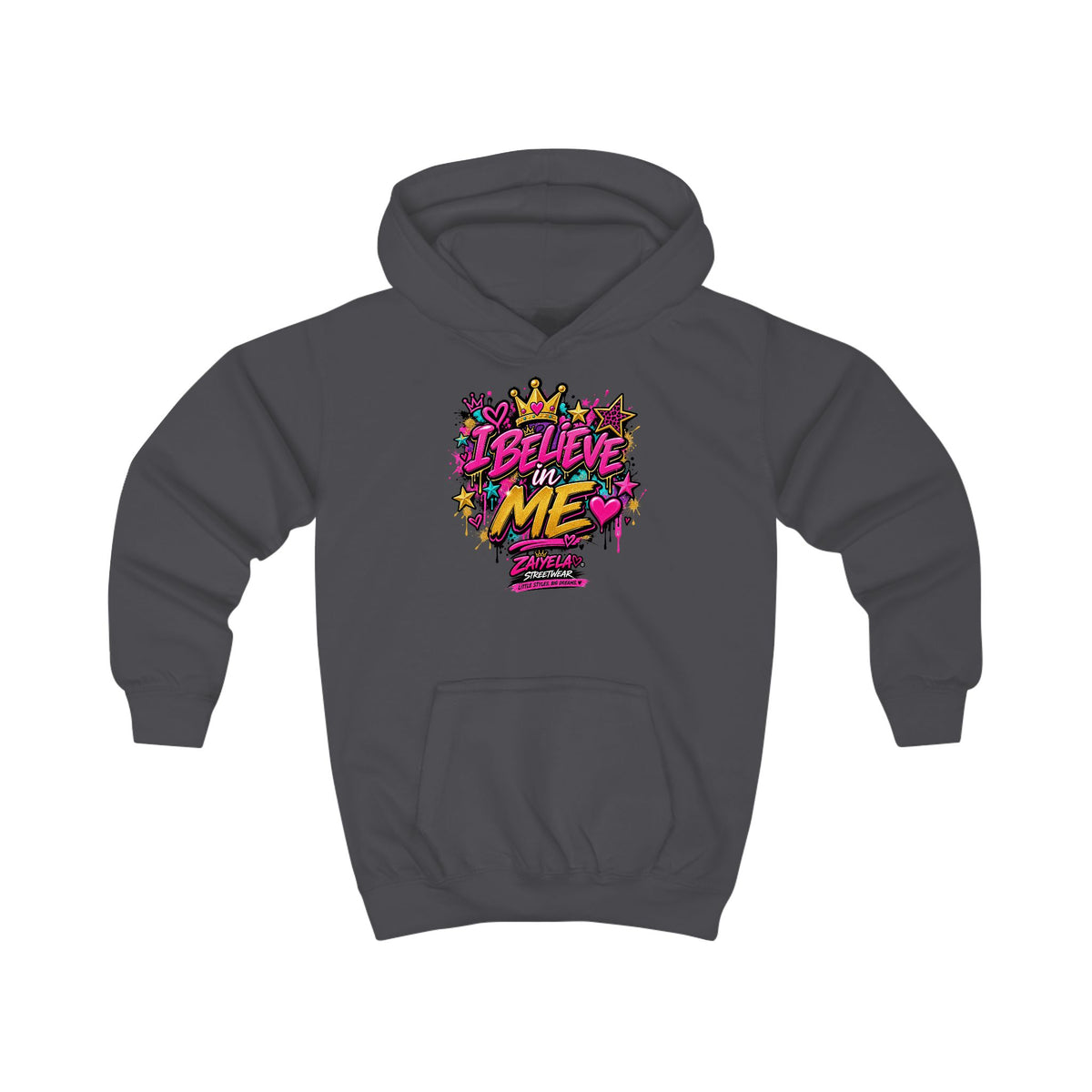 Kids Hoodie  Believe Me Graffiti Crown Design