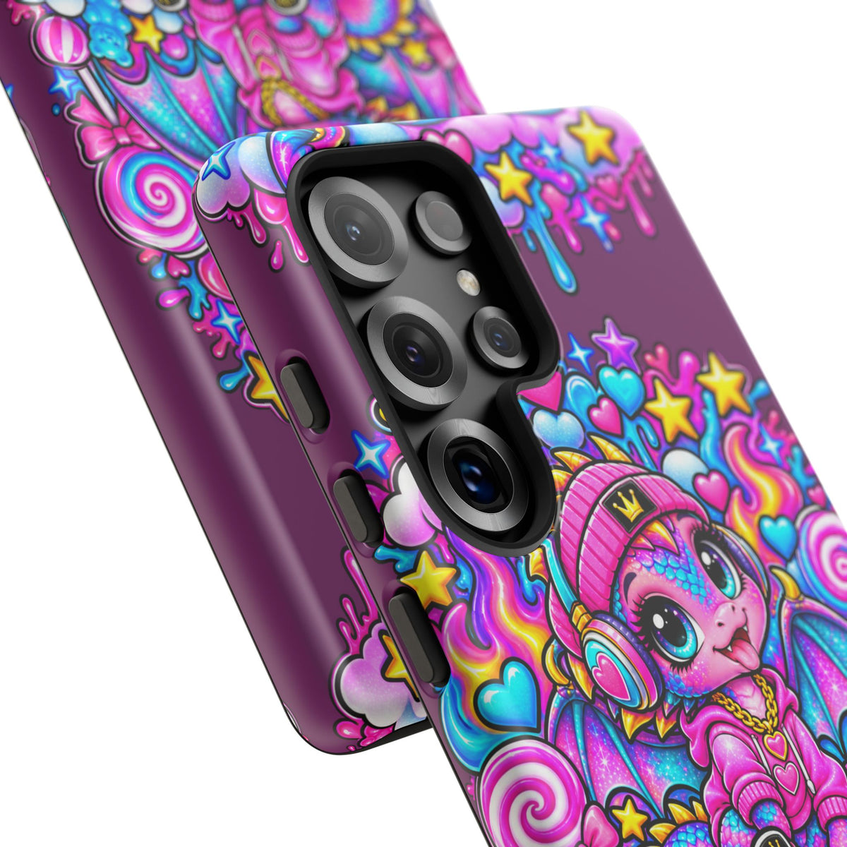 Cute Dragon Phone Case Purple Heart Crown Design
