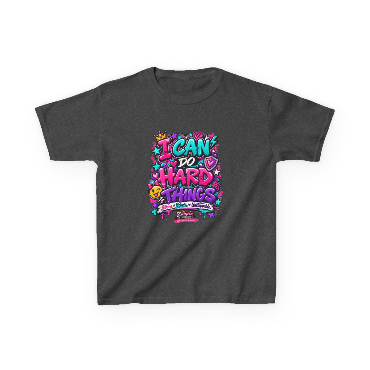 Kids T‑Shirt — "I Can Do Hard Things" Colorful Motivational Graphic Tee