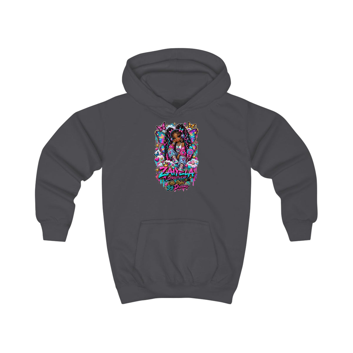 Kids Hoodie - Zayvella Streetwear Colorful Crown Logo Sweatshirt Butterfly