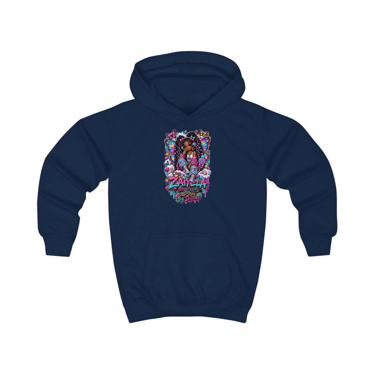 Kids Hoodie - Zayvella Streetwear Colorful Crown Logo Sweatshirt Butterfly
