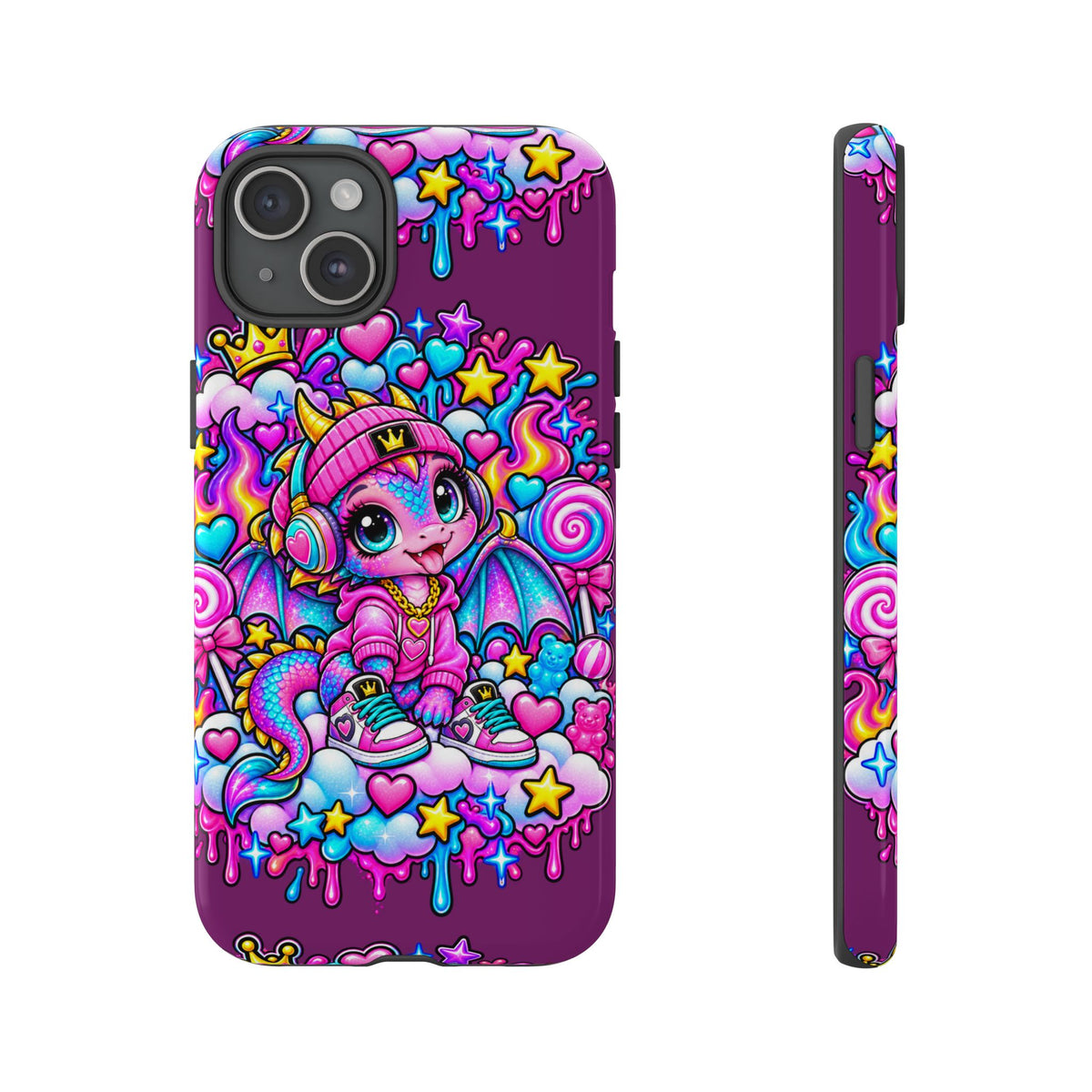 Cute Dragon Phone Case Purple Heart Crown Design