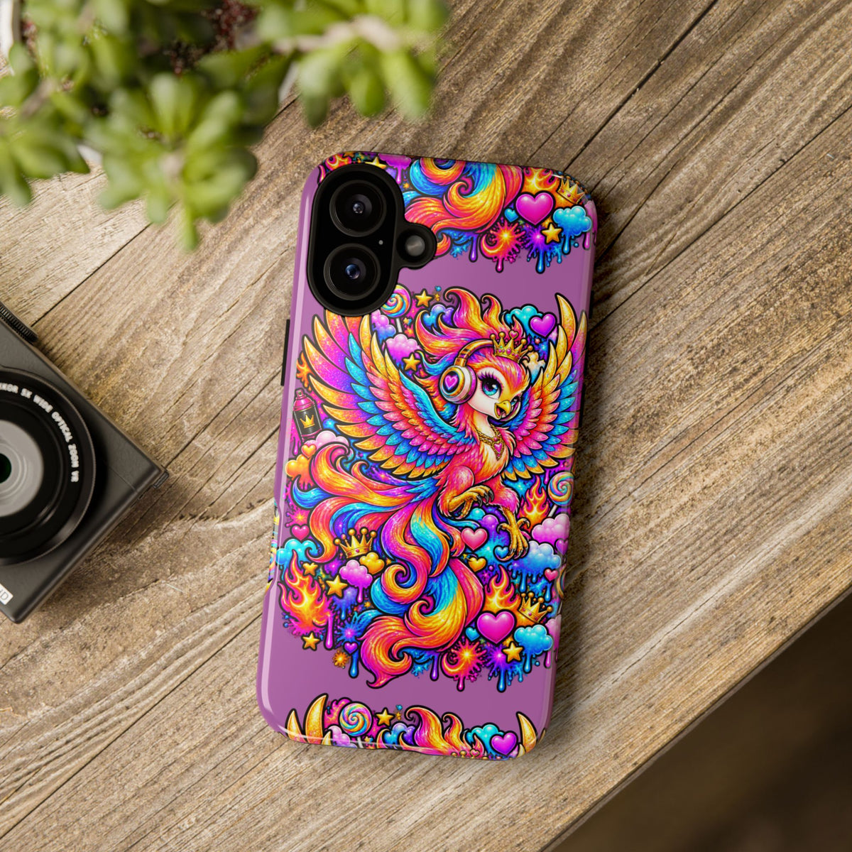 Phone Case — Vibrant Rainbow Phoenix with Headphones