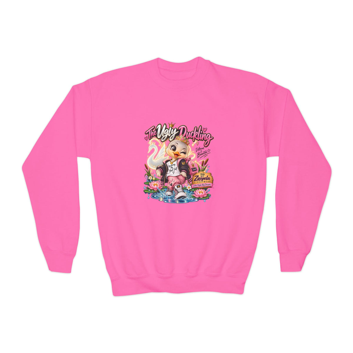 Youth Crewneck Sweatshirt Different Is Beautiful Cute Duck Graphic
