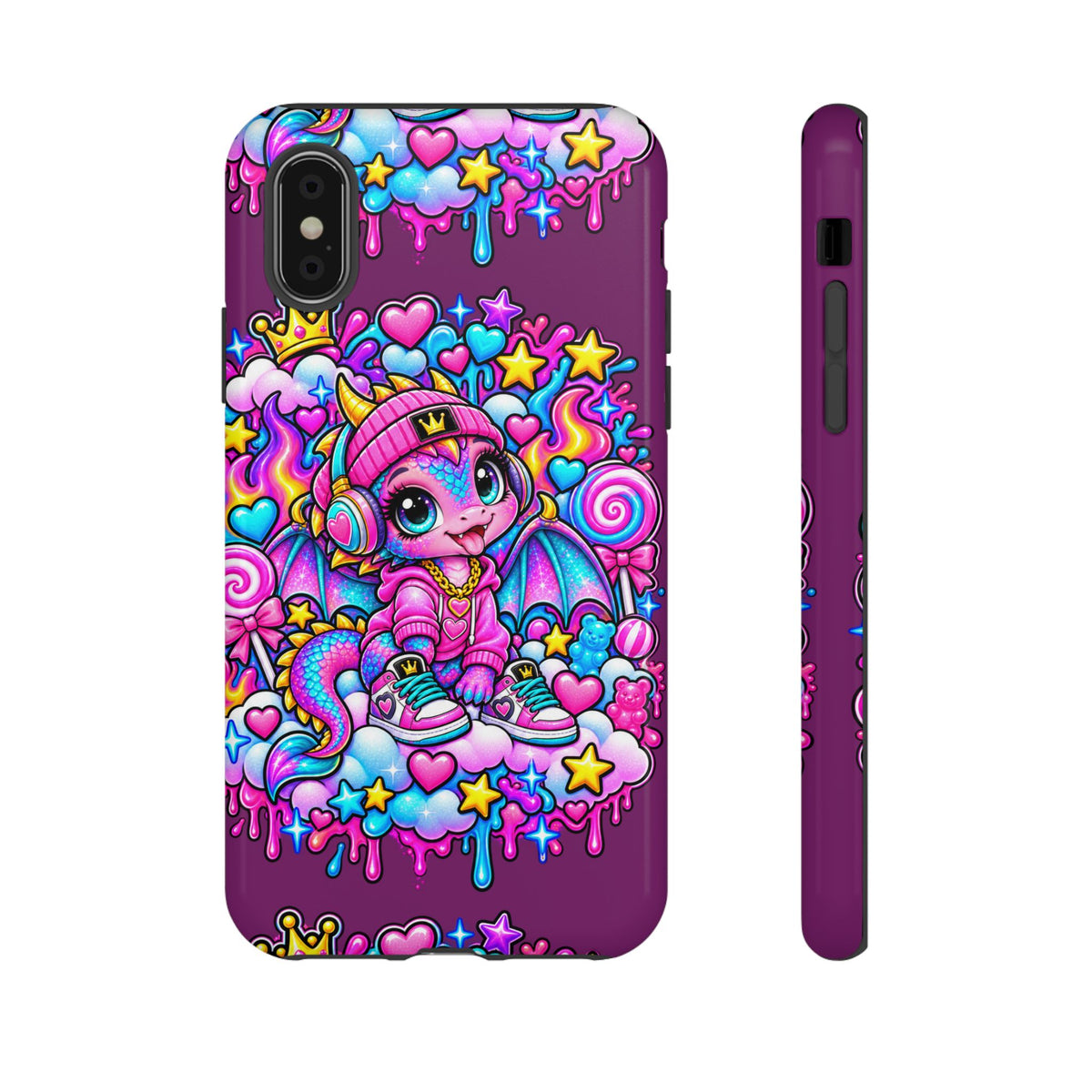 Cute Dragon Phone Case Purple Heart Crown Design