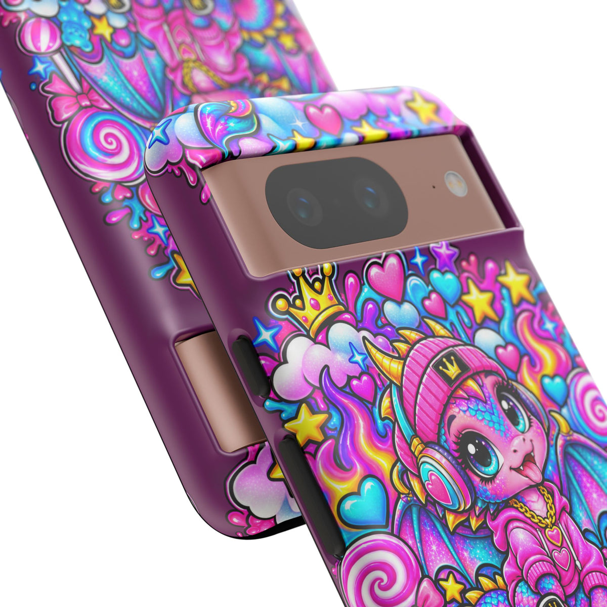 Cute Dragon Phone Case Purple Heart Crown Design
