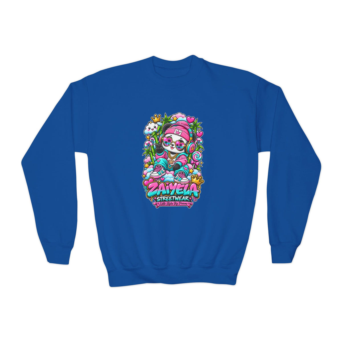 Youth Crewneck Sweatshirt Colorful Glam PandaGraphic