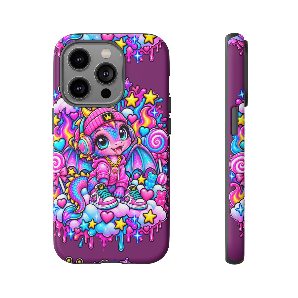 Cute Dragon Phone Case Purple Heart Crown Design