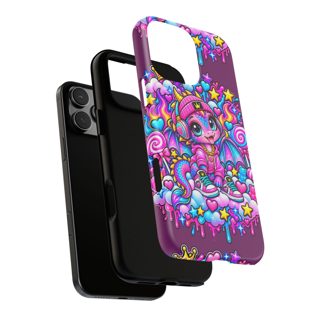 Cute Dragon Phone Case Purple Heart Crown Design