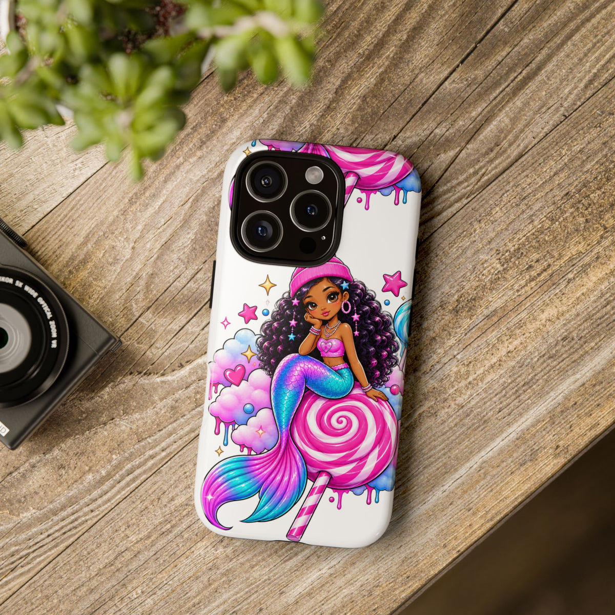 Cute Mermaid Candy Phone Case  Pink Lollipop Fantasy Tough Case