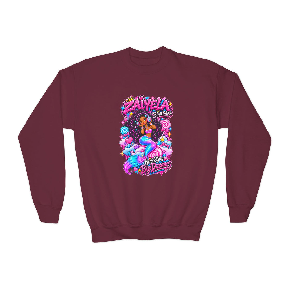 Youth Crewneck Sweatshirt Colorful Mermaid Graphic Kids Pullover