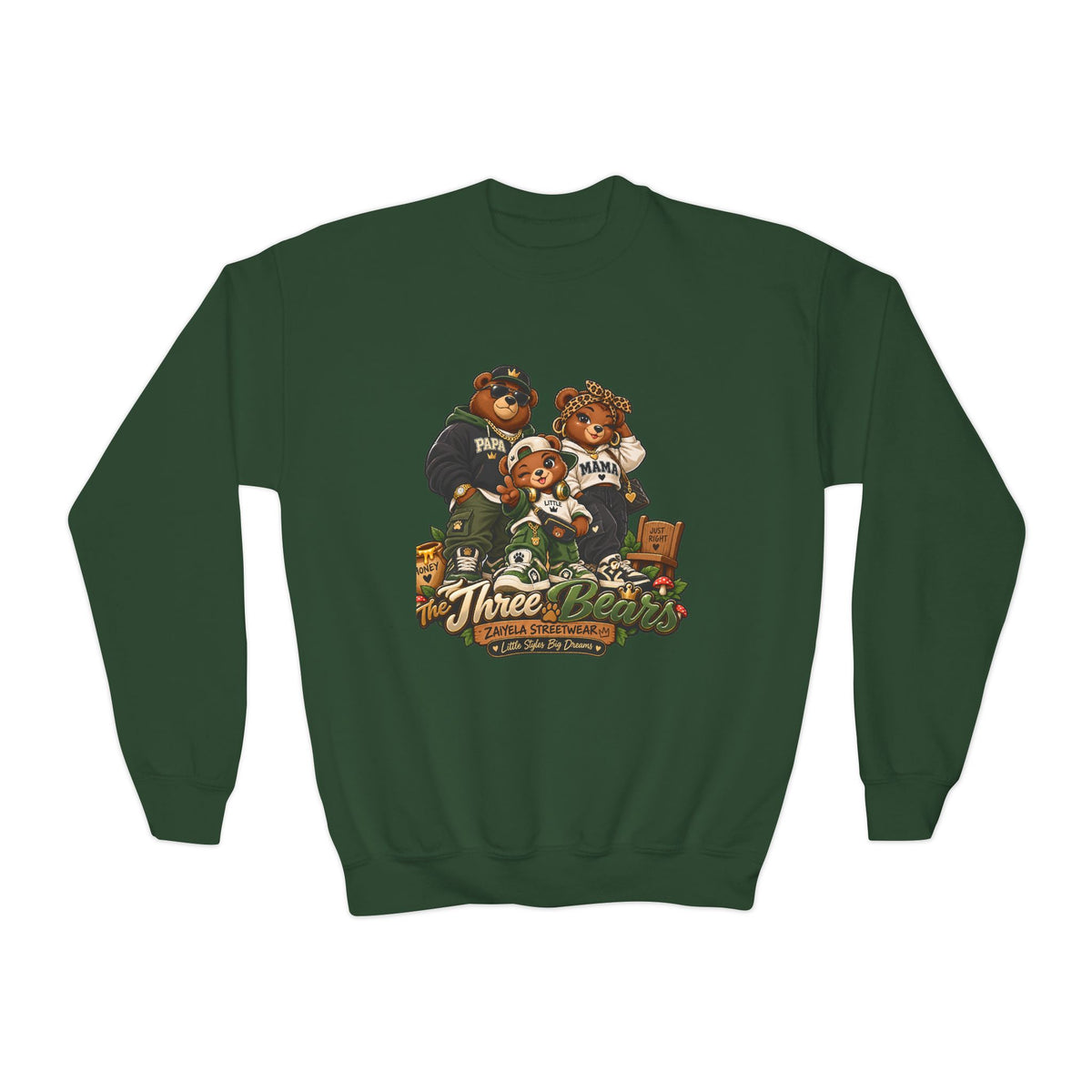 Youth Crewneck Sweatshirt - Vintage Teddy Bear Family Graphic
