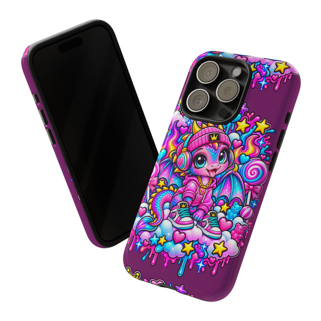 Cute Dragon Phone Case Purple Heart Crown Design