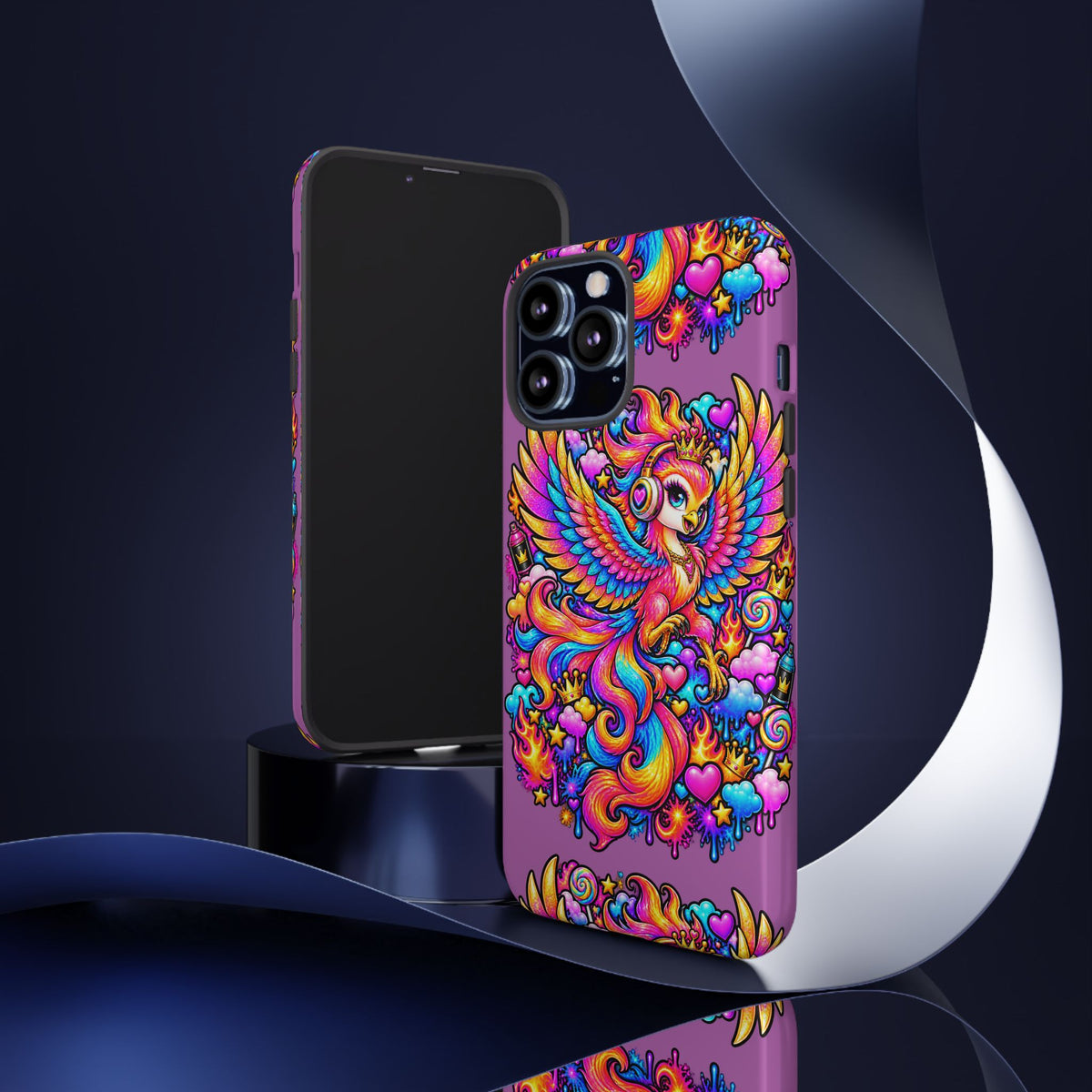 Phone Case — Vibrant Rainbow Phoenix with Headphones