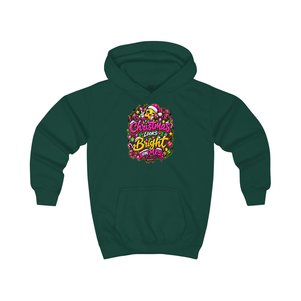 Kids HoodieChristmas Looks Bright on Me Holiday Graphic Hoodie for Children