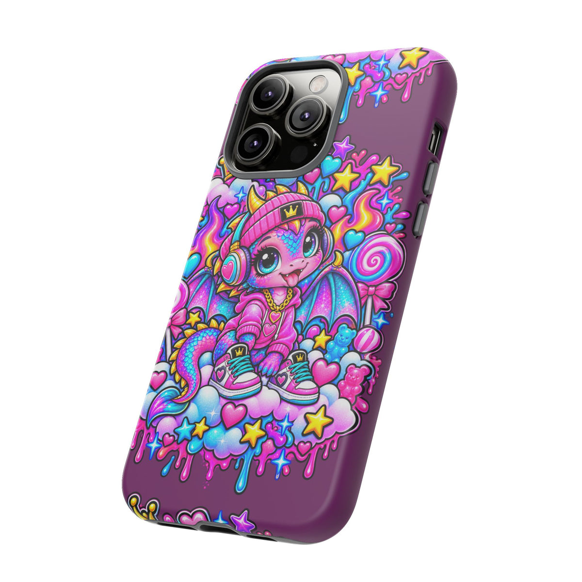 Cute Dragon Phone Case Purple Heart Crown Design