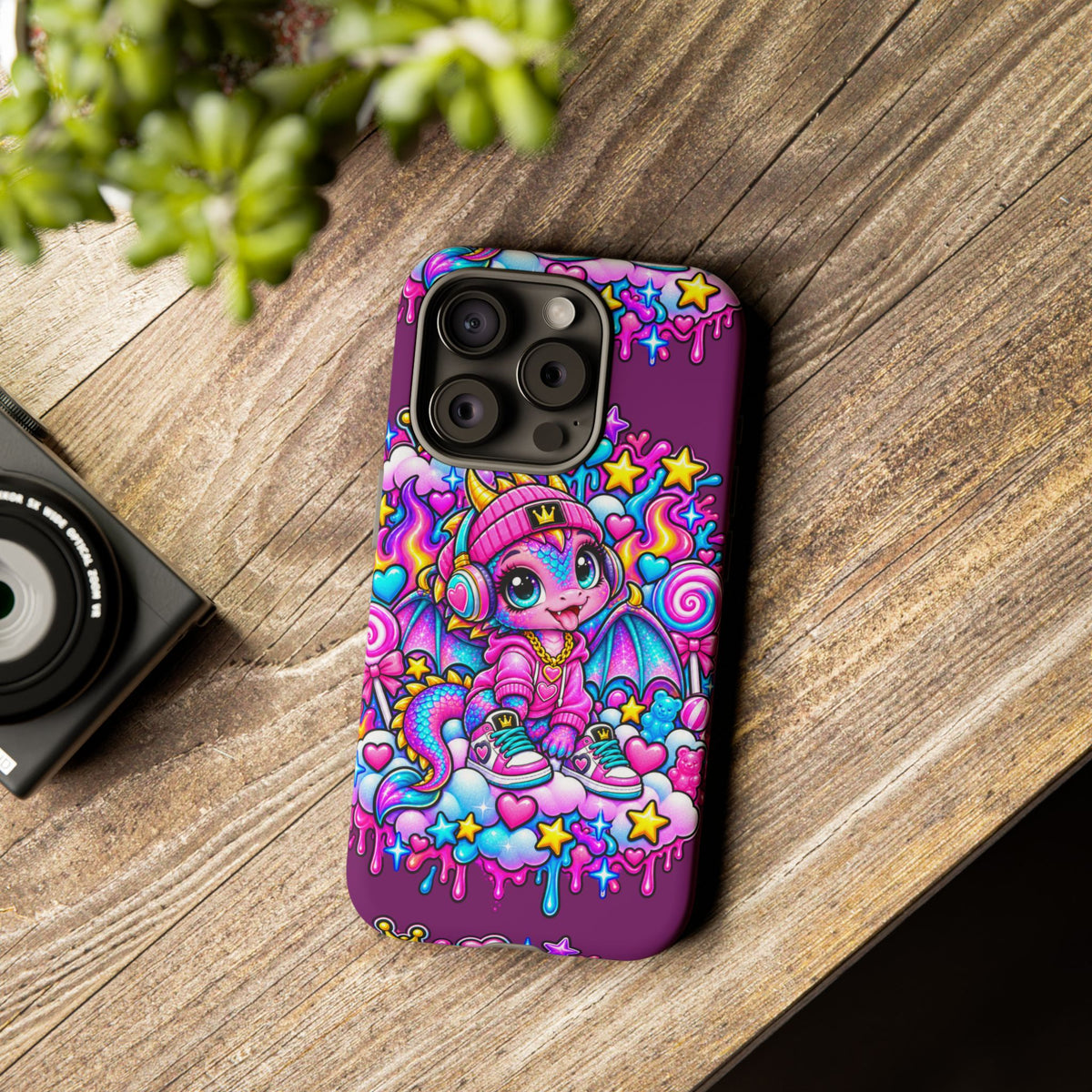 Cute Dragon Phone Case Purple Heart Crown Design