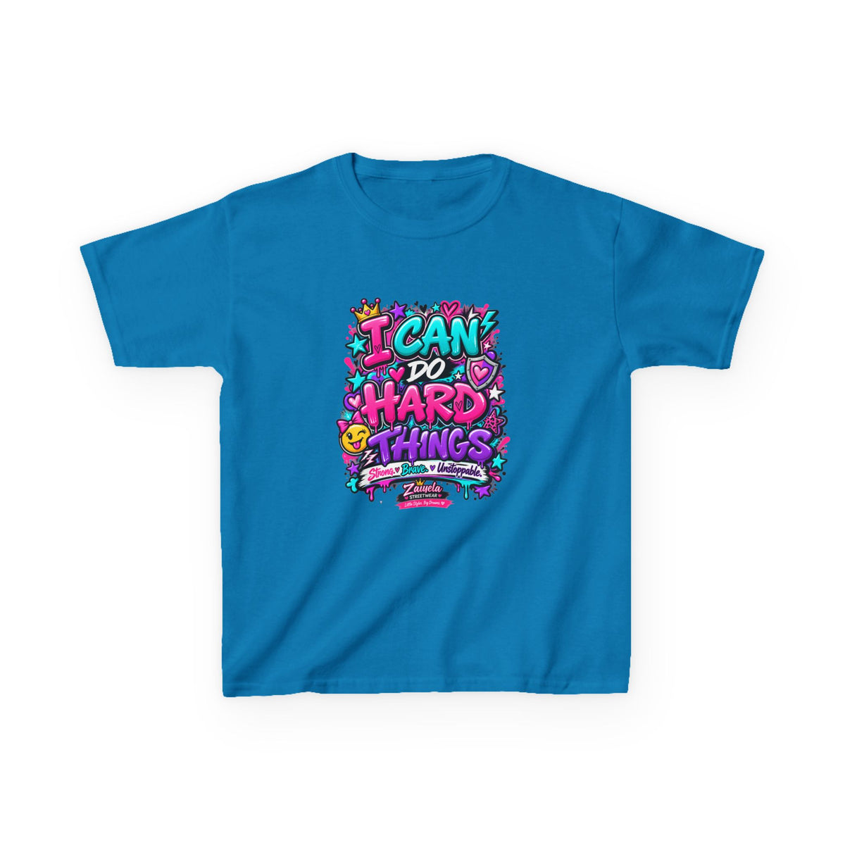 Kids T‑Shirt — "I Can Do Hard Things" Colorful Motivational Graphic Tee