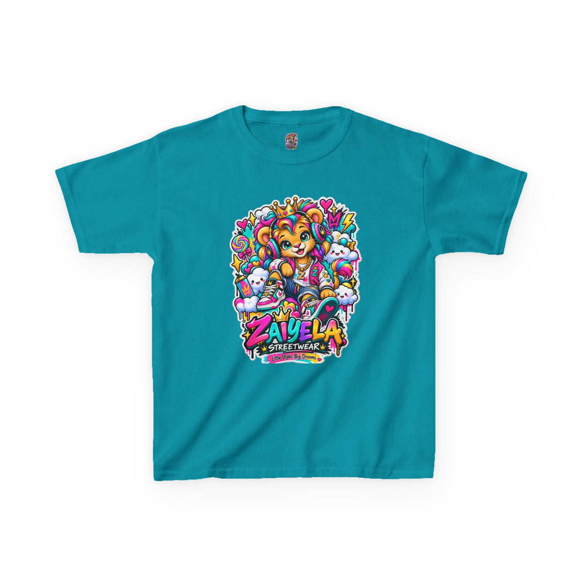 Kids Tee — Colorful Cartoon Rainbow Lion Cub Graphic