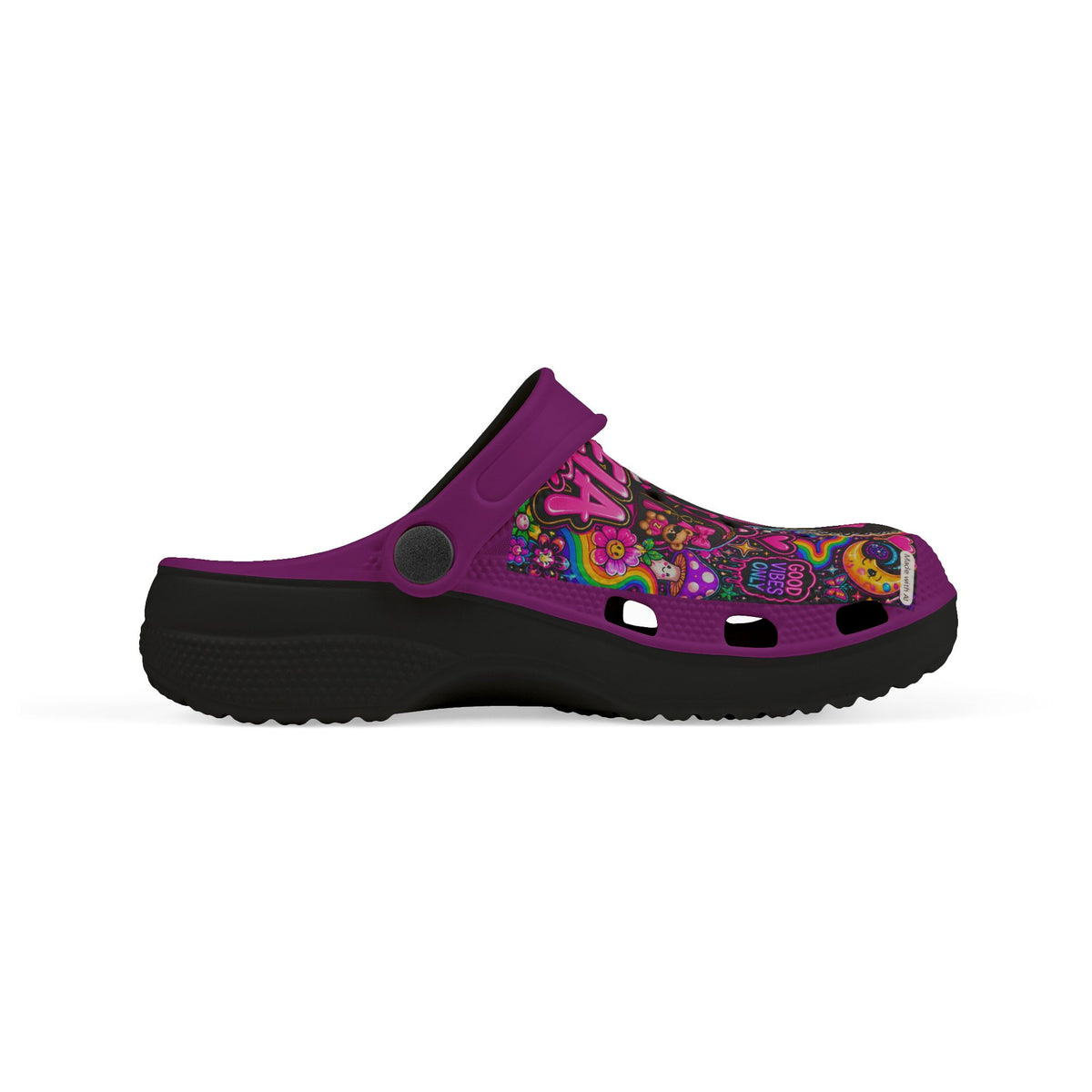 Girls' Purple Princess EVA Foam Clogs — Cute Cartoon Hearts & Crown All-Over Print