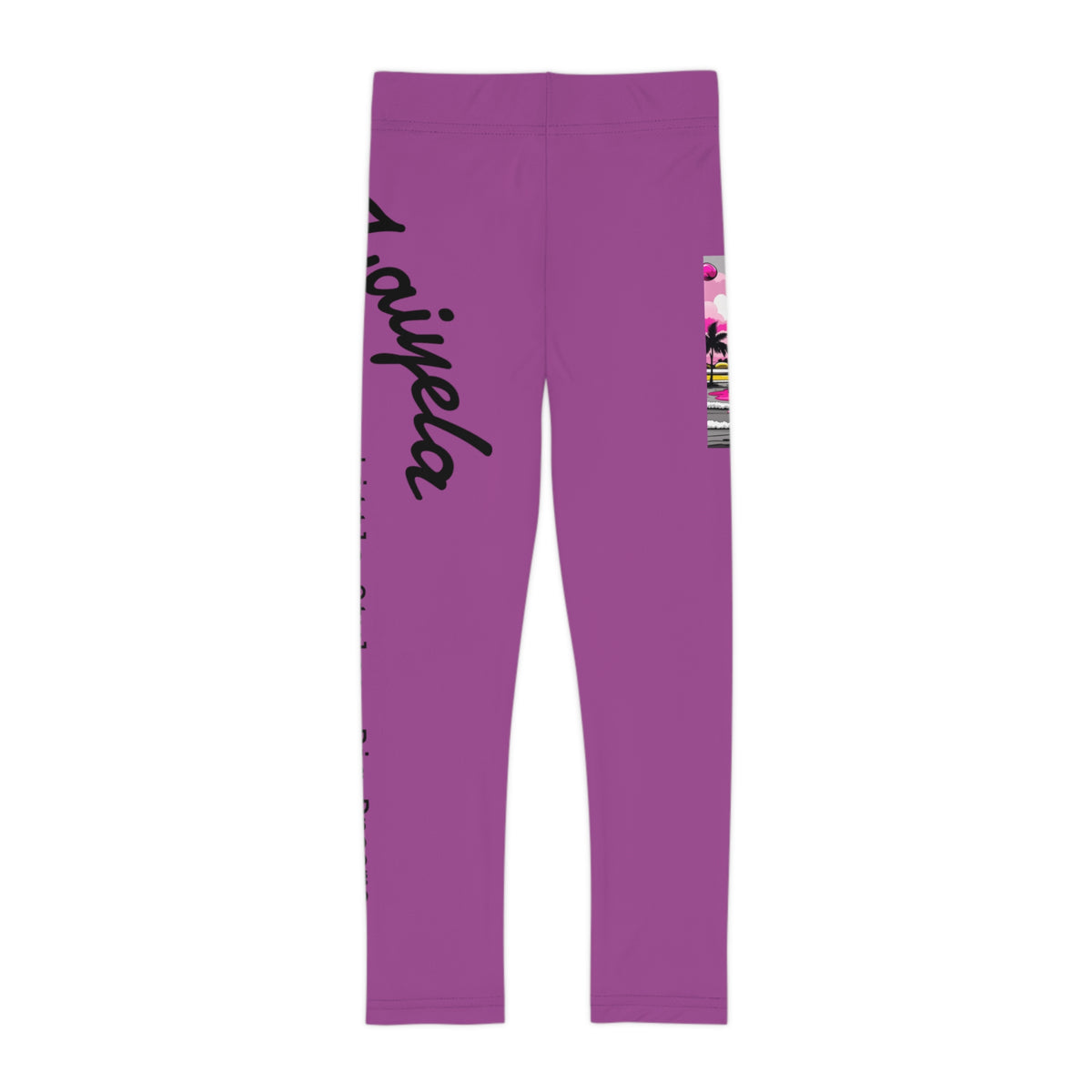 Purple Kids Leggings with Colorful Graffiti Patch Design