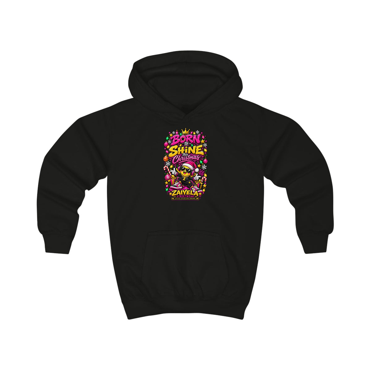 Kids Hoodie  Born to Shine This Christmas Colorful Holiday Graphic