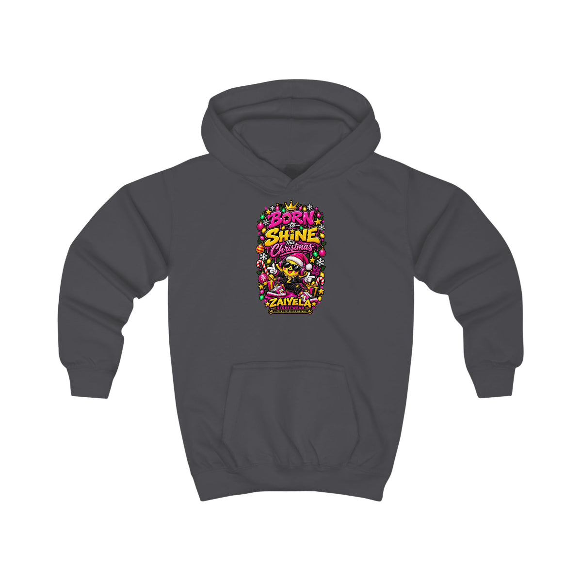 Kids Hoodie  Born to Shine This Christmas Colorful Holiday Graphic