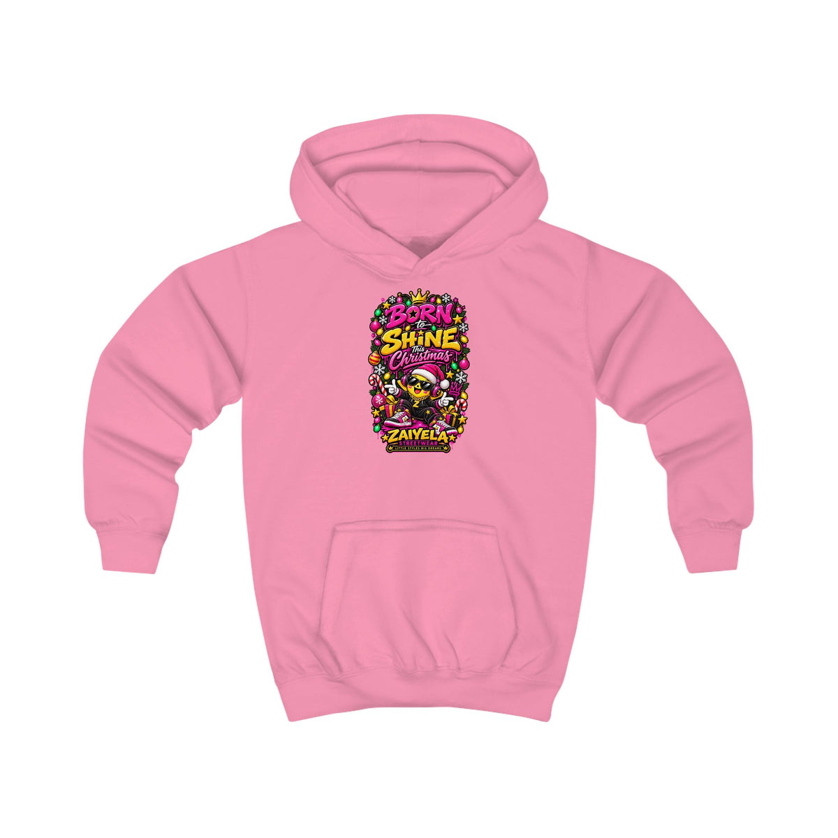 Kids Hoodie  Born to Shine This Christmas Colorful Holiday Graphic