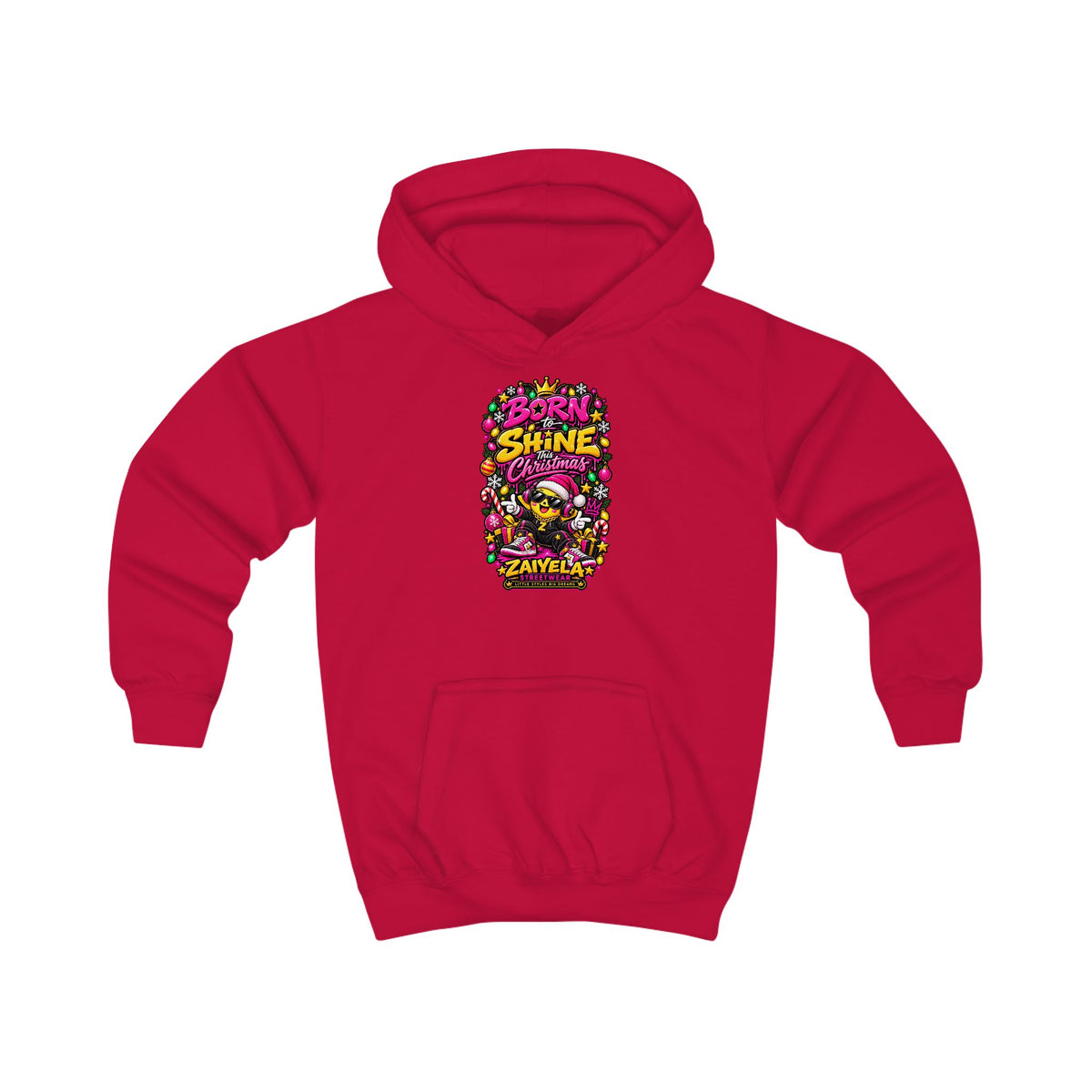 Kids Hoodie  Born to Shine This Christmas Colorful Holiday Graphic