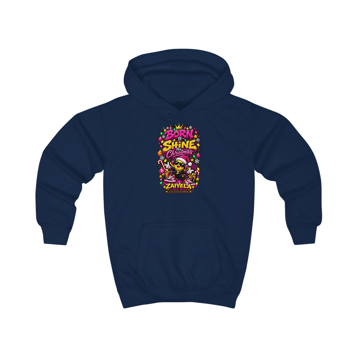 Kids Hoodie  Born to Shine This Christmas Colorful Holiday Graphic