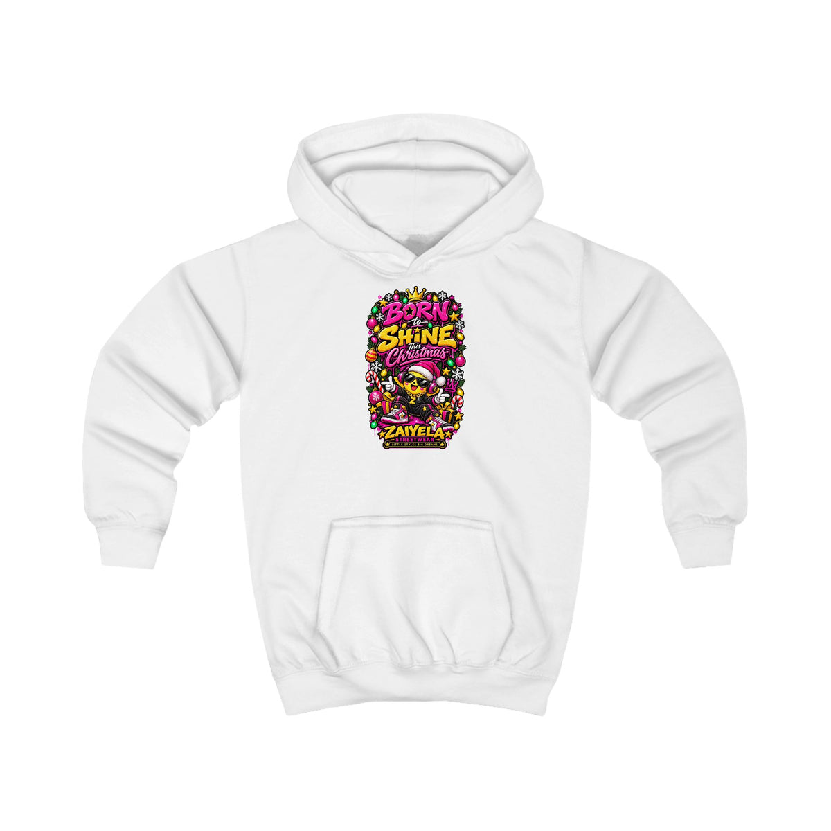 Kids Hoodie  Born to Shine This Christmas Colorful Holiday Graphic
