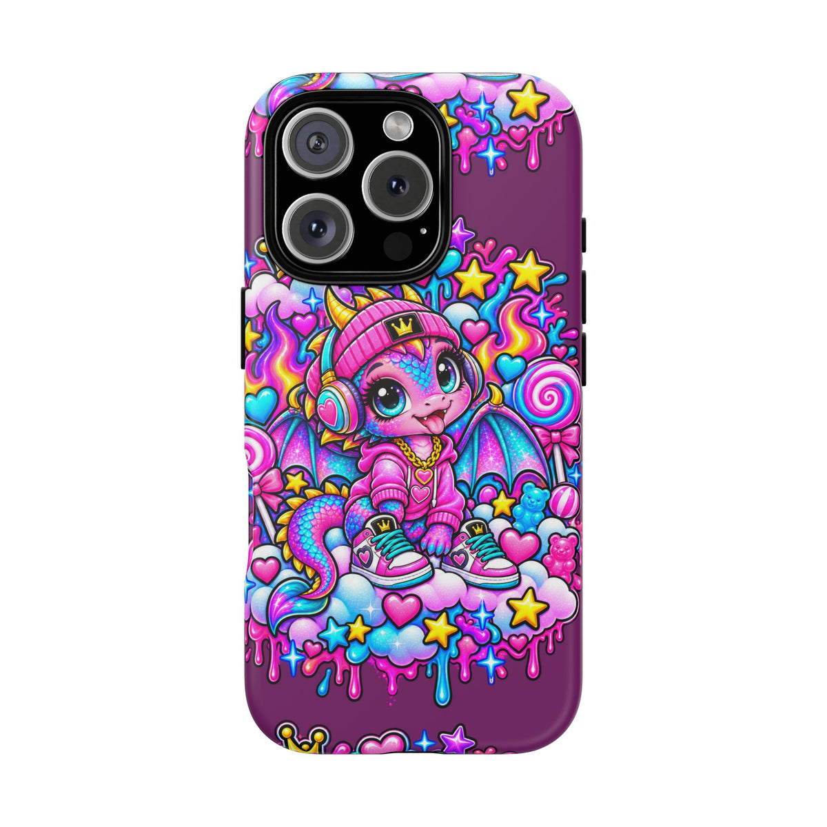 Cute Dragon Phone Case Purple Heart Crown Design