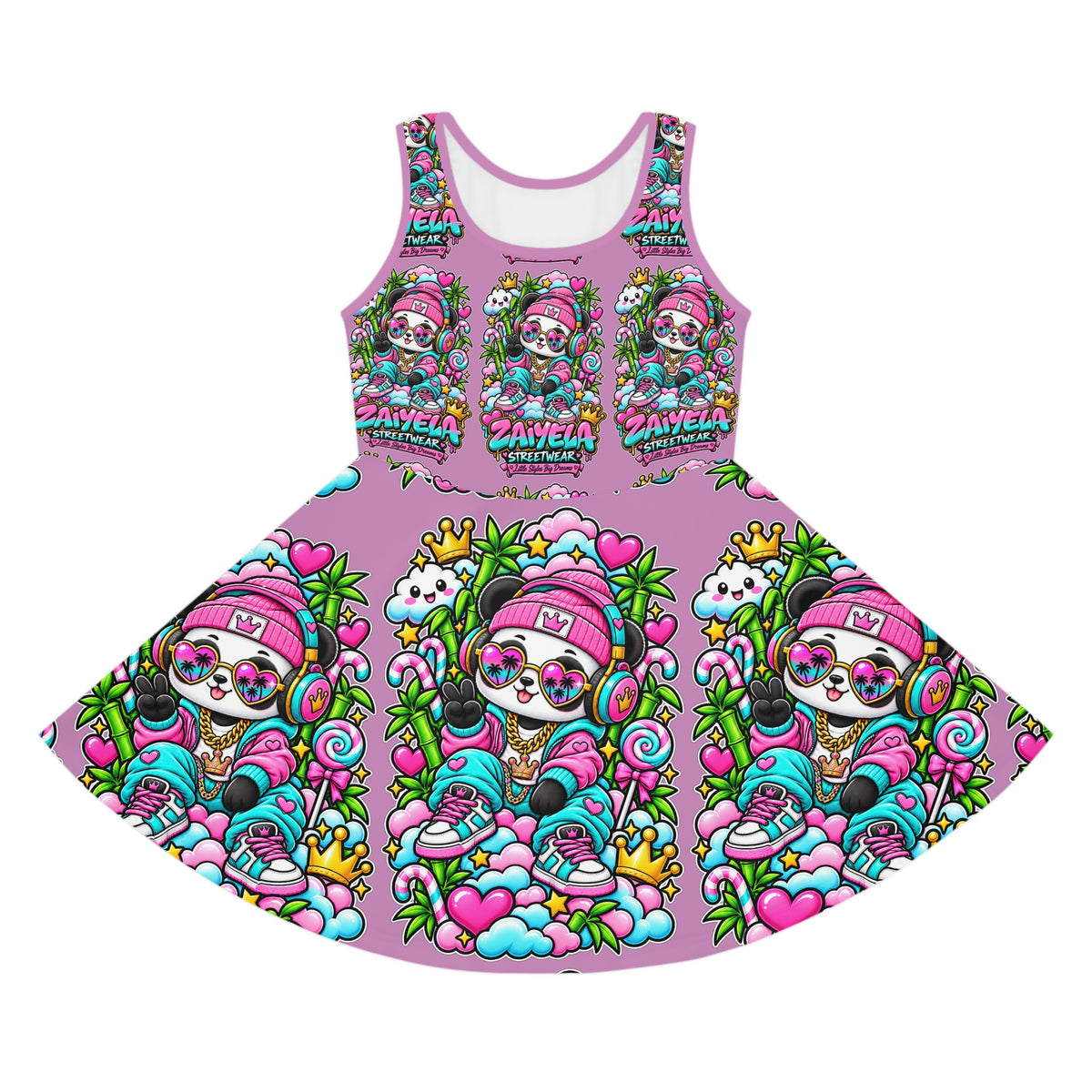 Girls' Sundress — Pink Cute Glam Panda Streetwear All-Over-Print