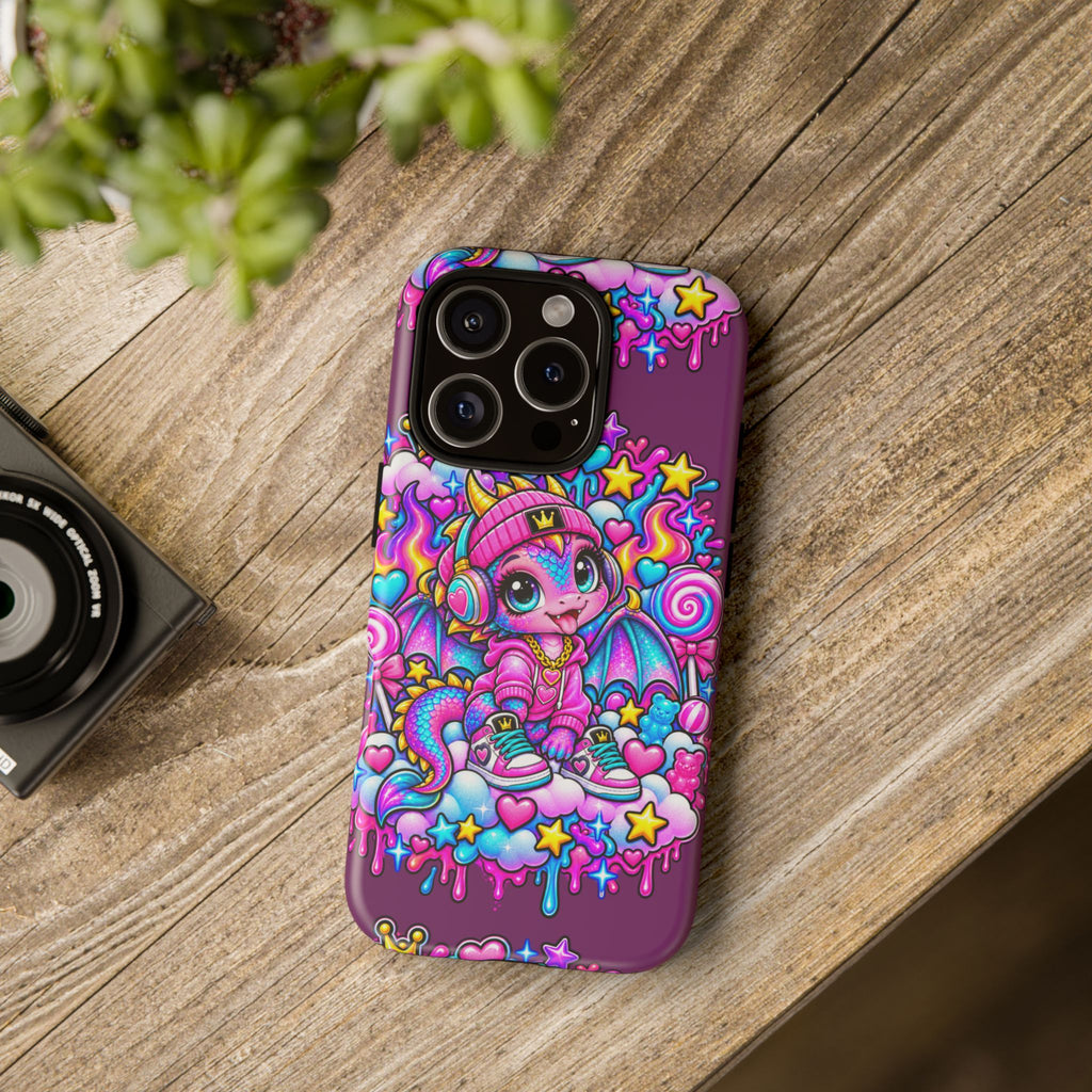 Cute Dragon Phone Case Purple Heart Crown Design