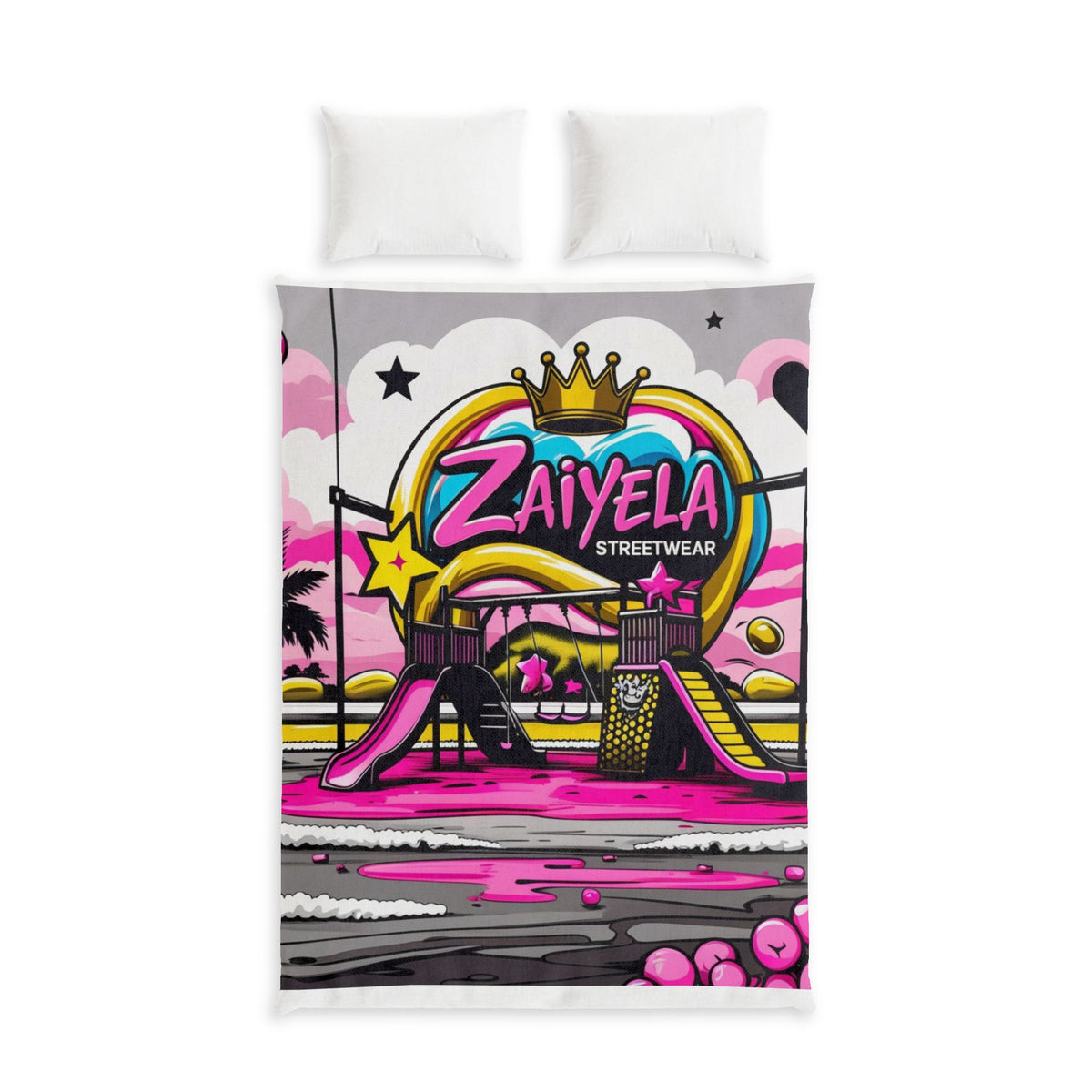 Zaiyela Streetwear Cotton Bed Set  Pink Retro Graffiti Bedding