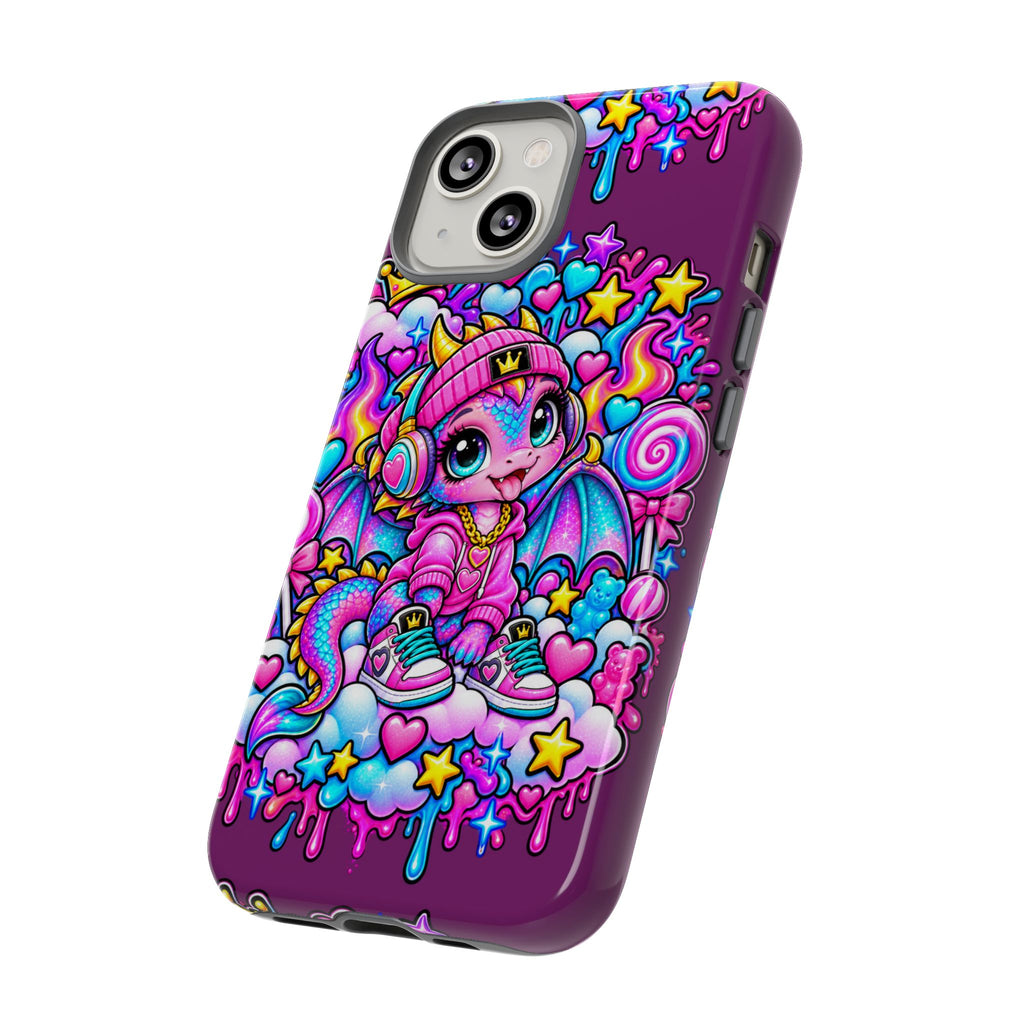 Cute Dragon Phone Case Purple Heart Crown Design