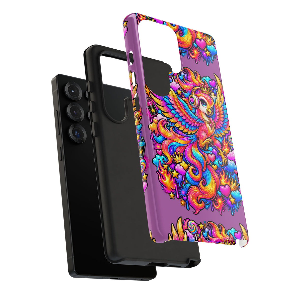 Phone Case — Vibrant Rainbow Phoenix with Headphones