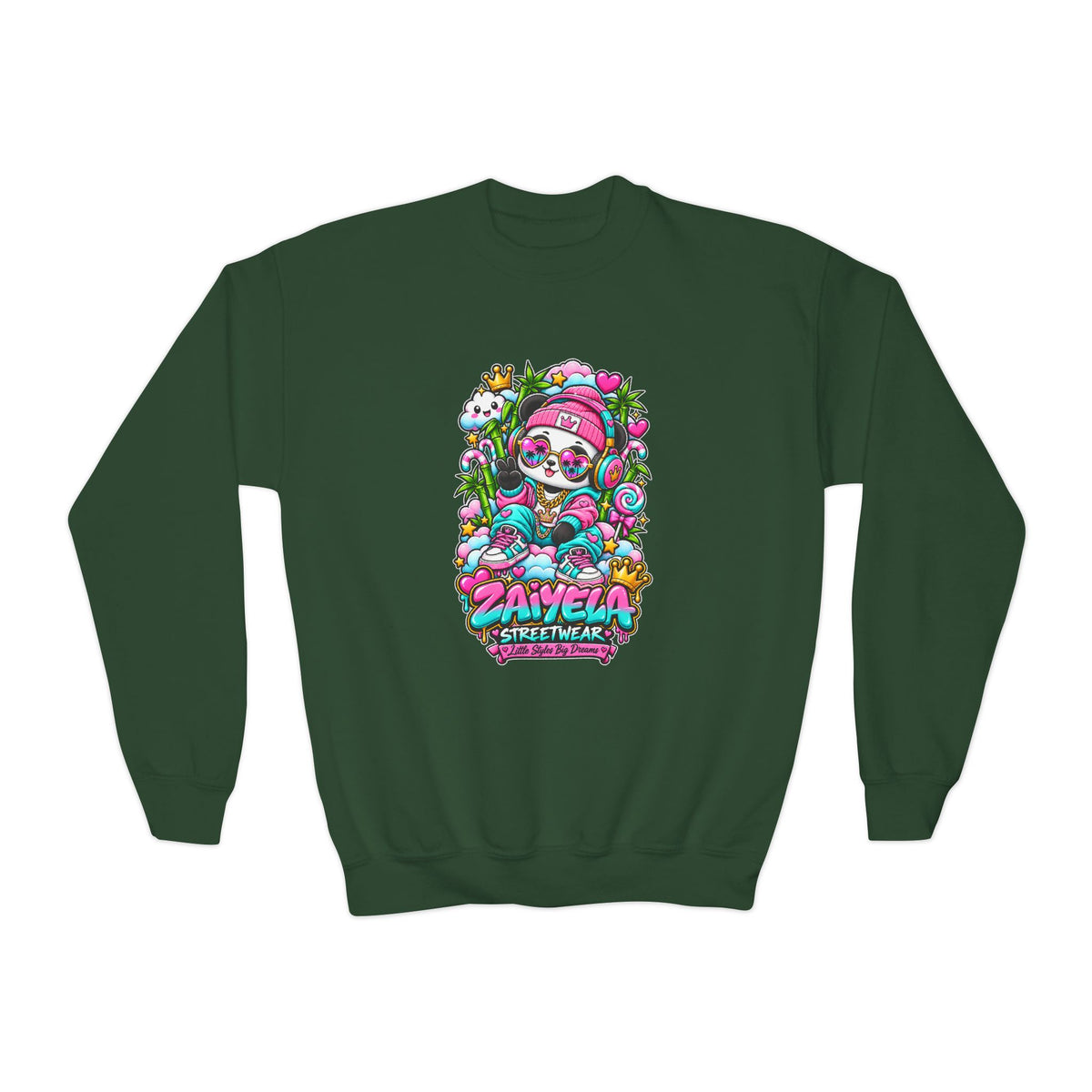 Youth Crewneck Sweatshirt Colorful Glam PandaGraphic