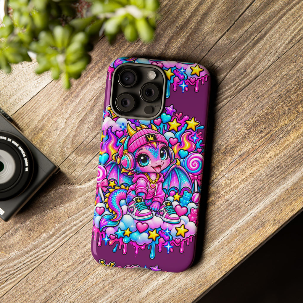 Cute Dragon Phone Case Purple Heart Crown Design