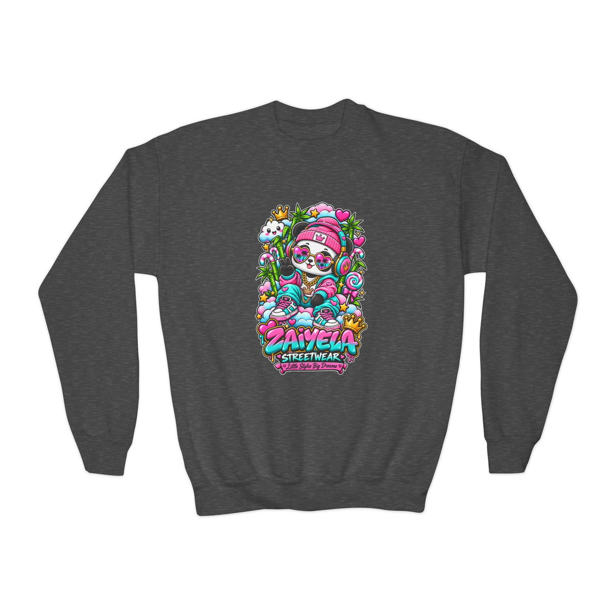 Youth Crewneck Sweatshirt Colorful Glam PandaGraphic