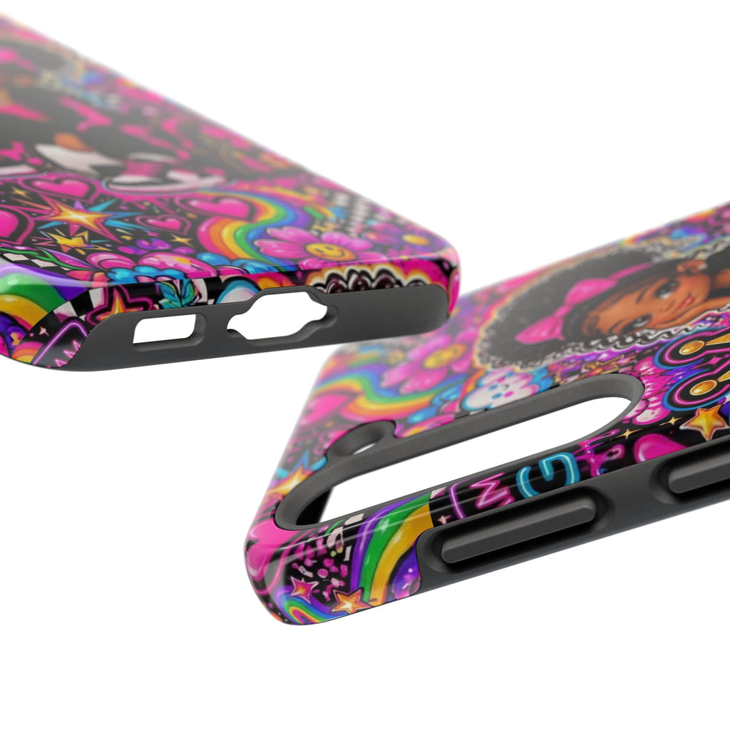 Cute Black Girl Phone Case Pink Crowned Girl, Hearts & Rainbow Tough Case