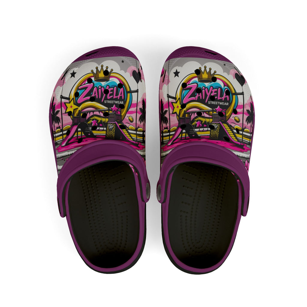 Kids Graffiti Name Clogs Personalized Zaiyela Purple EVA Foam Clogs