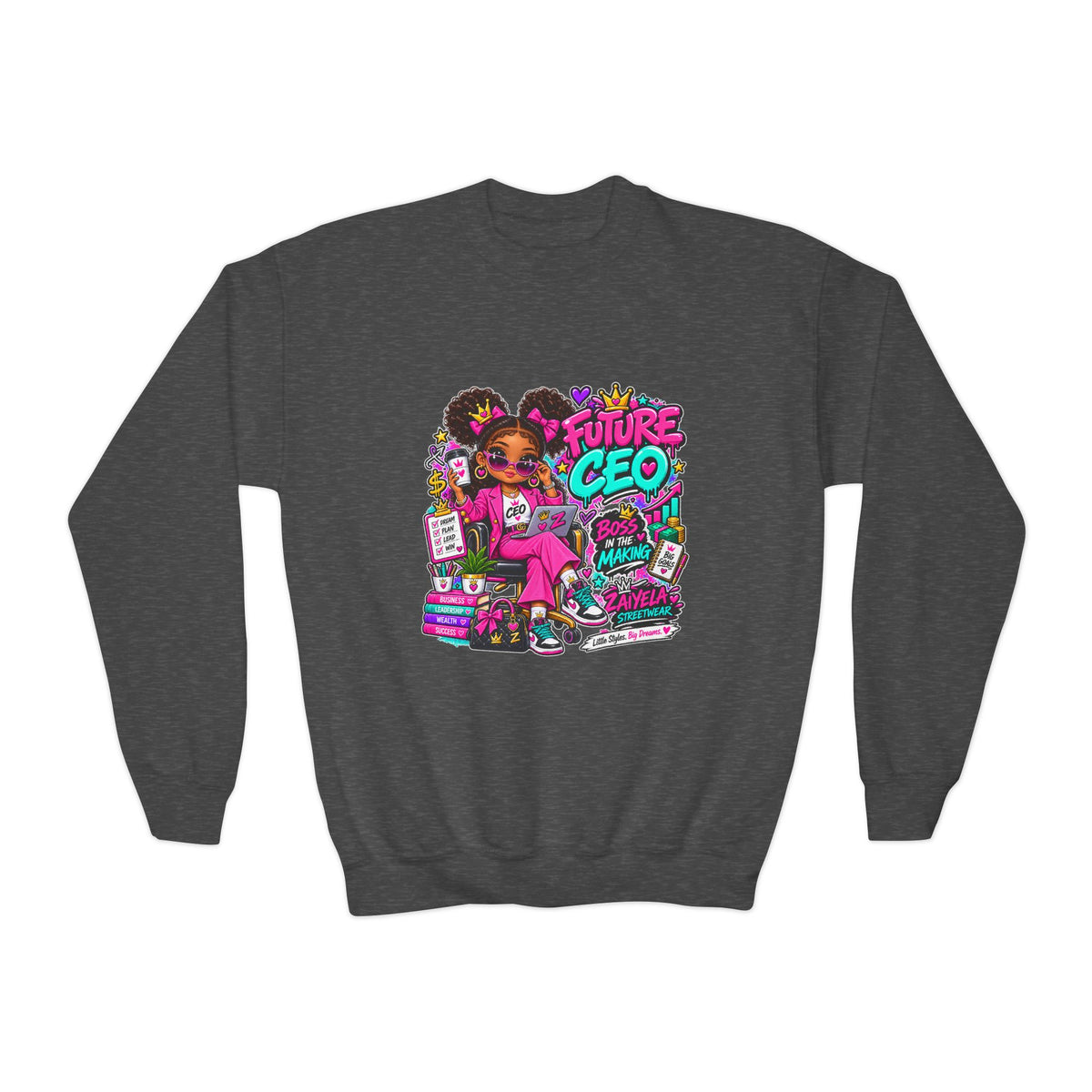 Youth Crewneck Sweatshirt Future CEO Big Dreams Big Goals Graphic Pullover
