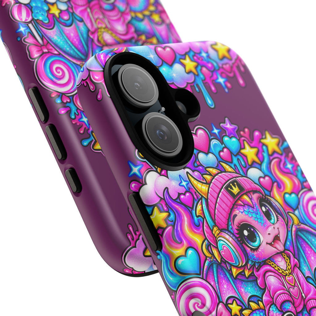 Cute Dragon Phone Case Purple Heart Crown Design